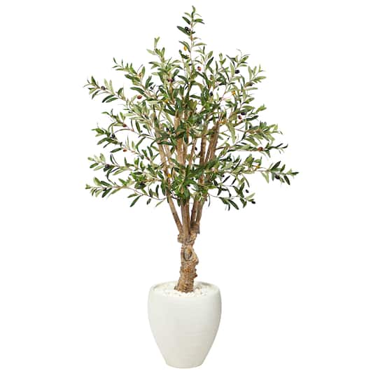 4.5ft. Olive Artificial Tree in White Planter